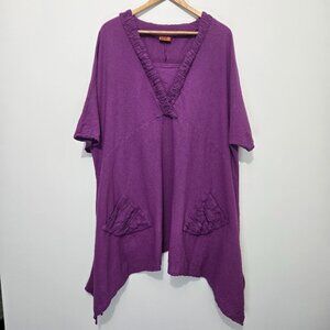 Oh My Gauze Womens Purple Shark Bite Long Tunic Top Size 2 L/XL Lagenlook Lagom